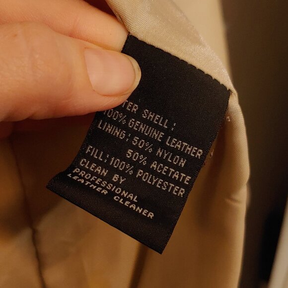 Avirex Leather Long Coat Quilted Beige High Neck Vintage 90s Minimal Jacket - Picture 6 of 13